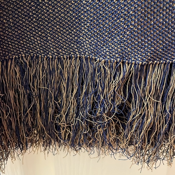 Jcrew A-line midi sweater skirt, light pecan/ navy, fringe wrap sizeL, nwt - Picture 4 of 10